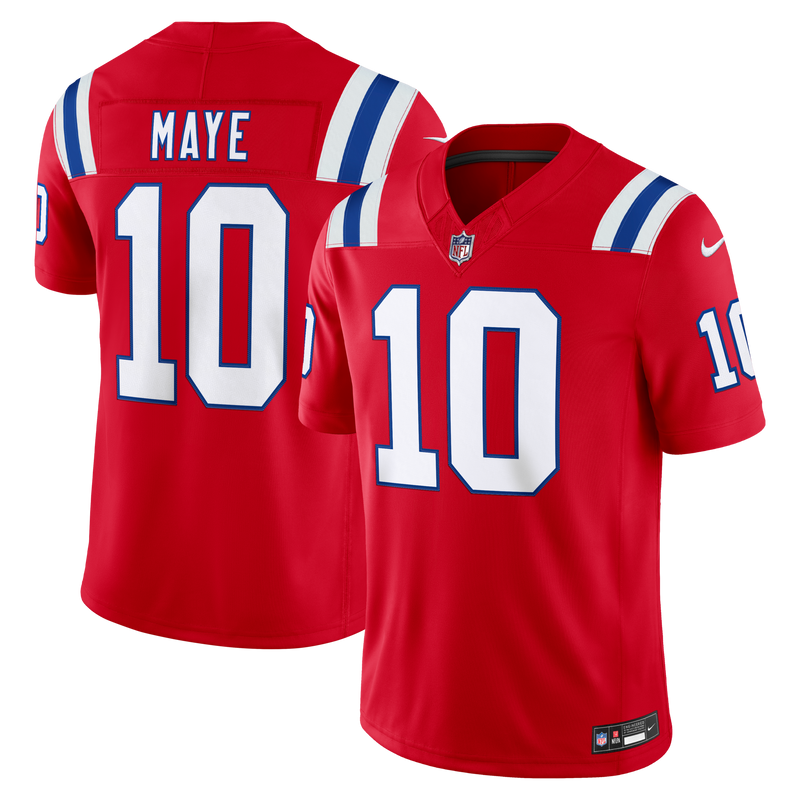 New England Patriots Drake Maye Nike Red Alternate Vapor F.U.S.E. Stitched Limited Jersey