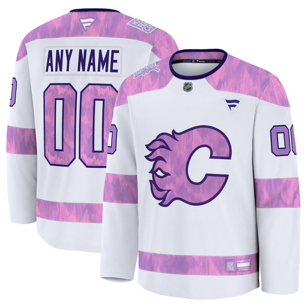 Calgary Flames Fanatics White 2024 Hockey Fights Cancer Custom Practice Jersey