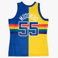 Denver Nuggets Mitchell & Ness Dikembe Mutombo 1991 Split Swingman Jersey - Blue/Yellow