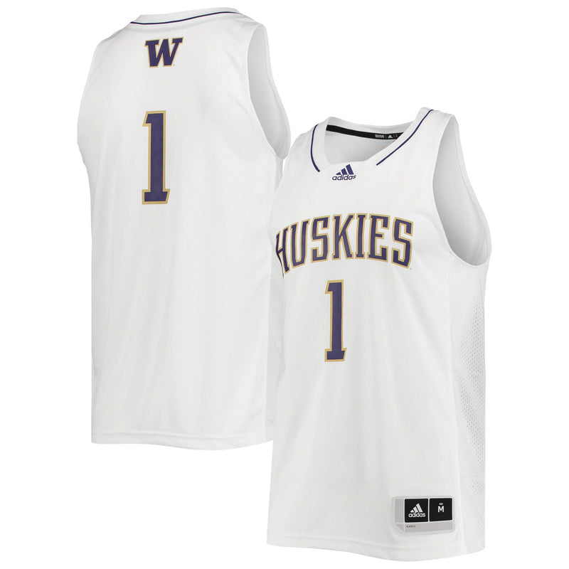 #1 Washington Huskies adidas Swingman Basketball Jersey - White