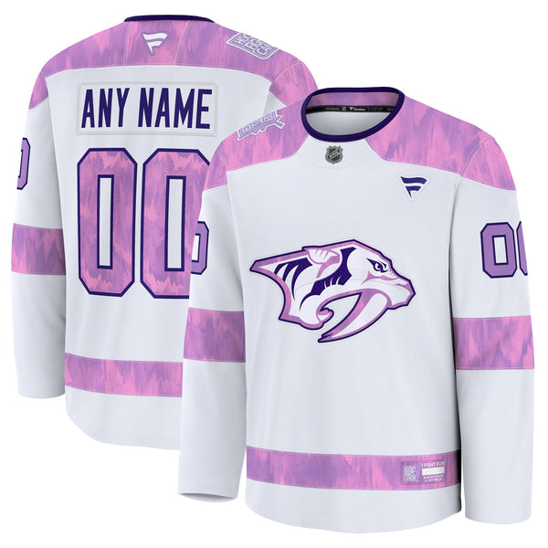 Nashville Predators Fanatics White 2024 Hockey Fights Cancer Custom Practice Jersey