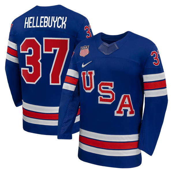Connor Hellebuyck Nike Royal US Hockey 2026 Home Replica Jersey