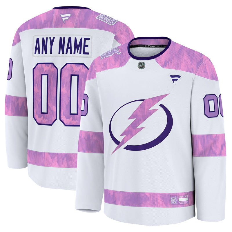 Tampa Bay Lightning Fanatics White 2024 Hockey Fights Cancer Custom Practice Jersey