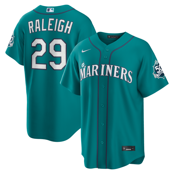 Seattle Mariners Cal Raleigh Nike Teal Alternate 50th Season Patch Stadium Jersey