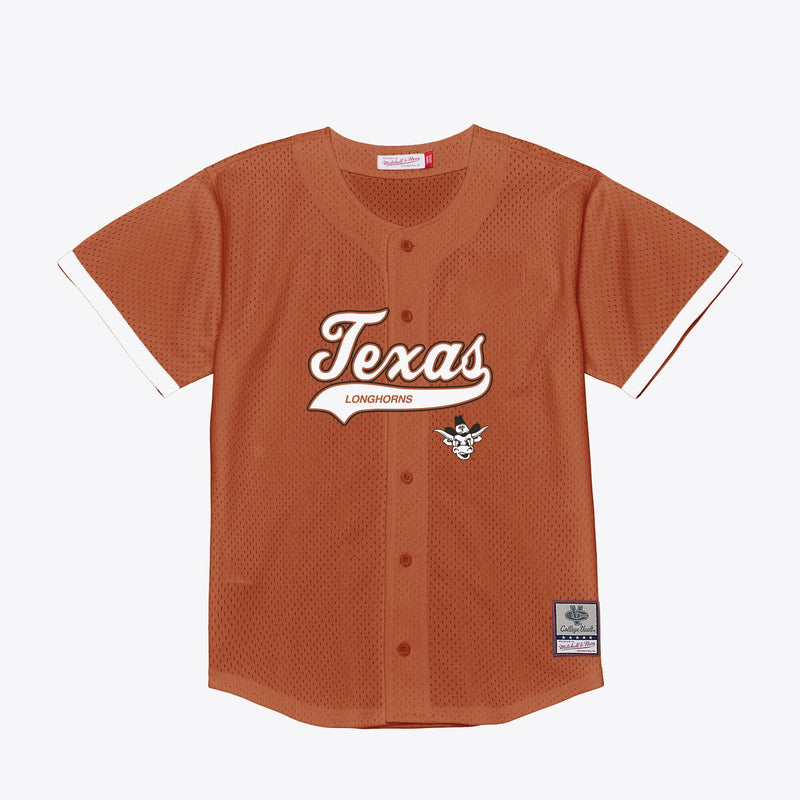 Texas Longhorns Mitchell & Ness Mesh Button-Up Batting Practice Baseball Jersey - Texas Orange