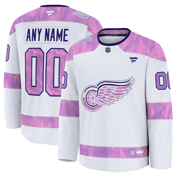 Detroit Red Wings Fanatics White 2024 Hockey Fights Cancer Custom Practice Jersey