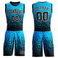 Custom Blue Black-White Round Neck Sublimation Basketball Uniform Jersey