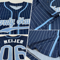 Custom Navy White Pinstripe Light Blue-White Authentic Baseball Jersey