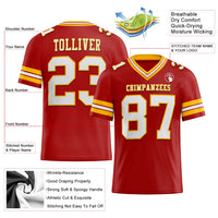 Custom Red White-Gold Authentic Football Jersey