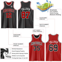 Custom Reversible Black Red-White Double Side Sublimation Basketball Set Jersey
