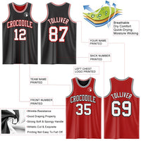 Custom Reversible Black White-Red Double Side Sublimation Basketball Set Jersey