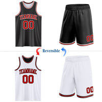 Custom Reversible Black Red-White Double Side Sublimation Basketball Set Jersey