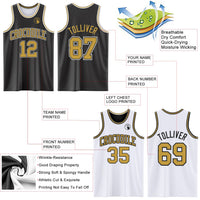 Custom Reversible Black Old Gold-White Double Side Sublimation Basketball Set Jersey