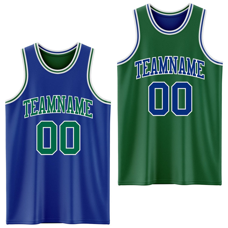 Custom Royal Kelly Green-White Reversible Double Side Sublimation Basketball Set Jersey