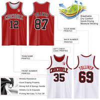 Custom Red Black-White Reversible Double Side Sublimation Basketball Set Jersey