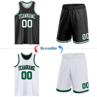 Custom Reversible Black White-Kelly Green Double Side Sublimation Basketball Set Jersey