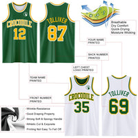 Custom Reversible Kelly Green Gold-White Double Side Sublimation Basketball Set Jersey