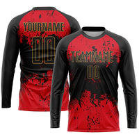 Custom Black Red-Gold Sublimation Soccer Uniform Jersey