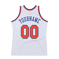 Custom White Orange-Royal Authentic Throwback Basketball Jersey