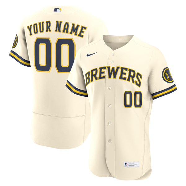 Milwaukee Brewers Nike Cream Home Authentic Custom Jersey