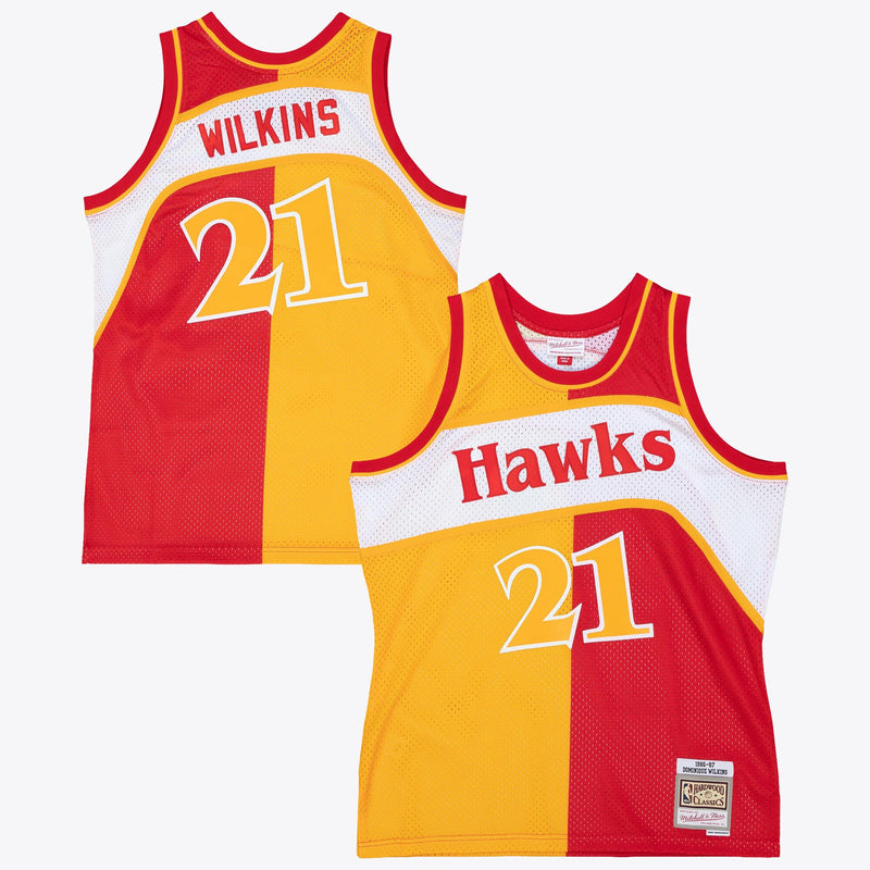 Atlanta Hawks Mitchell & Ness Dominique Wilkins 1986 Split Swingman Jersey - Red/Yellow