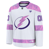 Tampa Bay Lightning Fanatics White 2024 Hockey Fights Cancer Custom Practice Jersey