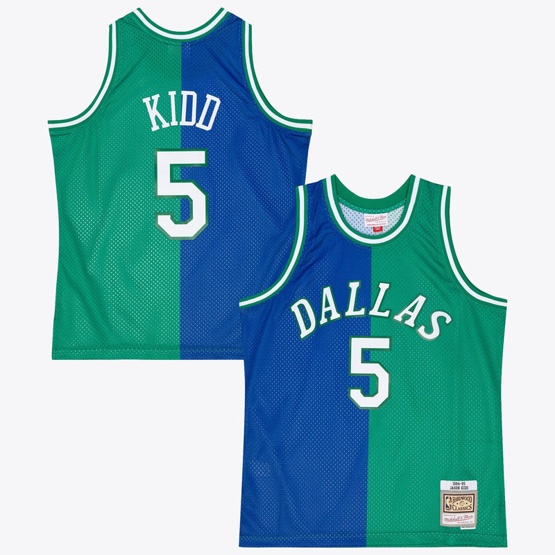 Dallas Mavericks Mitchell & Ness Jason Kidd 1994 Split Swingman Jersey - Blue/Green