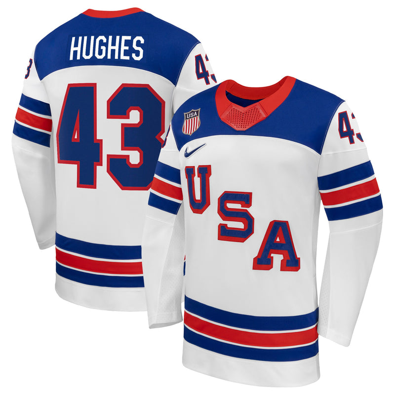 Quinn Hughes Nike White US Hockey 2026 Away Replica Jersey