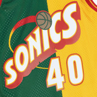 Seattle Supersonics Mitchell & Ness Shawn Kemp 1995 Split Swingman Jersey - Green/Yellow