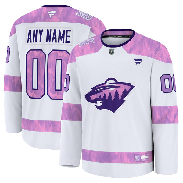 Minnesota Wild Fanatics White 2024 Hockey Fights Cancer Custom Practice Jersey