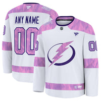Tampa Bay Lightning Fanatics White 2024 Hockey Fights Cancer Custom Practice Jersey