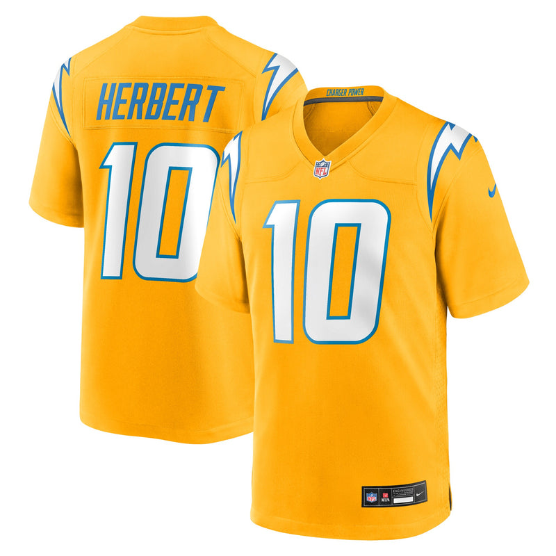 Los Angeles Chargers Justin Herbert Nike Gold Alternate Charger Power Game Player Jersey