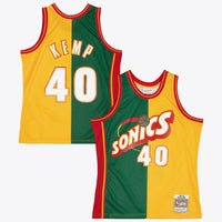 Seattle Supersonics Mitchell & Ness Shawn Kemp 1995 Split Swingman Jersey - Green/Yellow