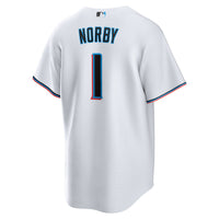 Miami Marlins Connor Norby Nike White Home Replica Jersey