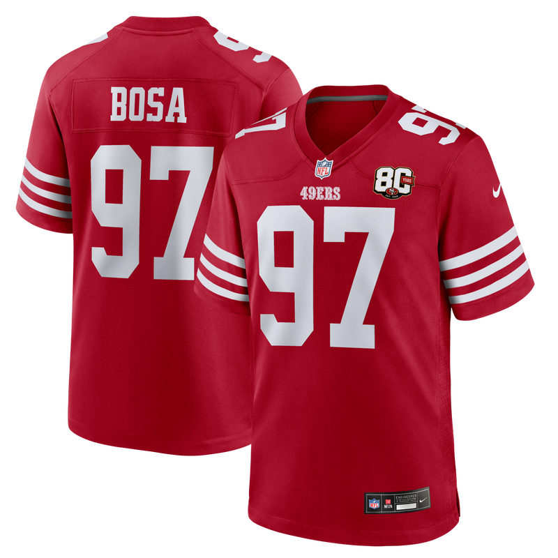 San Francisco 49ers Nick Bosa Nike Scarlet 80th Anniversary Game Jersey