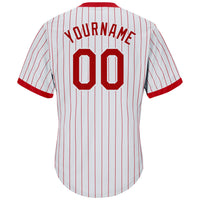 Custom White Red Pinstripe Red-White Authentic Throwback Rib-Knit Baseball Jersey Shirt