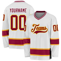 Custom White Maroon-Gold Hockey Jersey